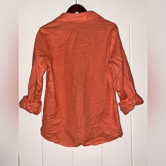 Liz Baker Linen Blend Roll Tab Sleeve Top Beach Vacay Women M Summer Travel‎ - Picture 8 of 8